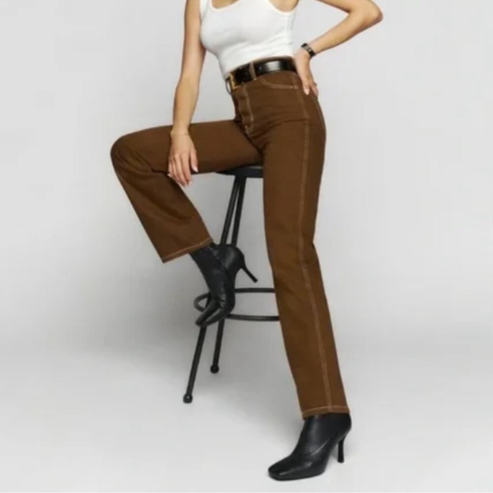 REFORMATION Cowboy High Rise Straight Jeans in Chocolate